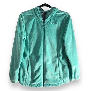 The North Face Girls Size‎ 14/16 Jacket Mint Pockets Hooded Zip Up Fuzzy Warm